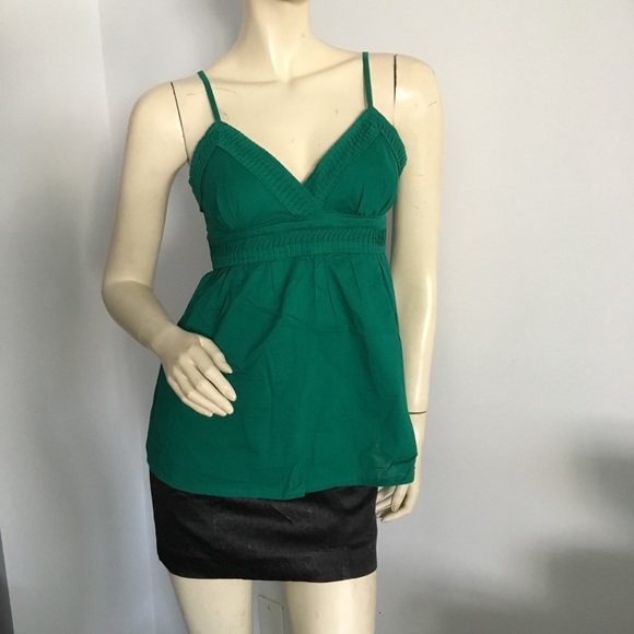 Green spaghetti strap v-neck tank top with empire tie back waist - Picture 3 of 8
